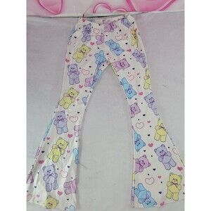 In Control Clothing Pastel Fairy Kei Kawaii Bear Bell Bottom Pants Size XS/S
